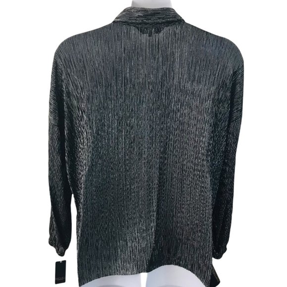 RACHEL ROY Women's Plus Sheer Metallic Crinkle Blouse, Steel, Size 0X - Picture 2 of 4